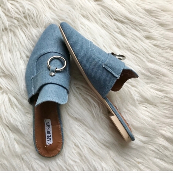 Anthro Cape Robbin Denim Ring Mule Pointed Loafers 8 - Picture 2 of 7